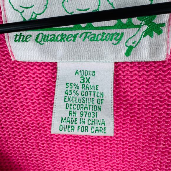 Quacker Factory 3X Pink Beach Scene Embroidered Cardigan Coastal Nautical - Picture 4 of 11
